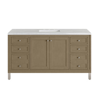 60 Inch Chicago Freestanding Vanity in Walnut Whisper / Arctic Fall Top