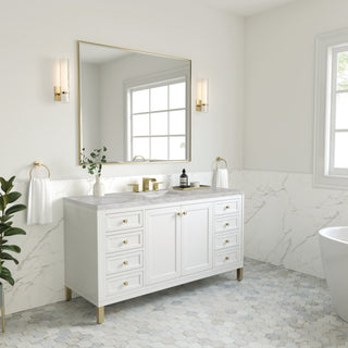 60 Inch Chicago Freestanding Vanity in Glossy White / Victorian Silver Top