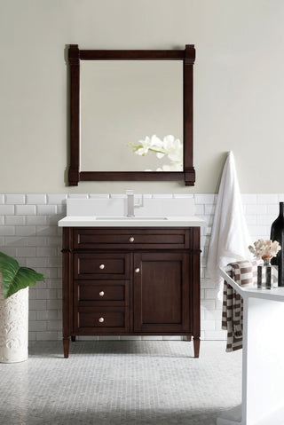 36 Inch Brittany Freestanding Vanity in Burnished Mahogany / White Zeus Top