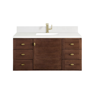 48 Inch Amberly Dual Mount Vanity in Mid-Century Walnut / White Zeus Top
