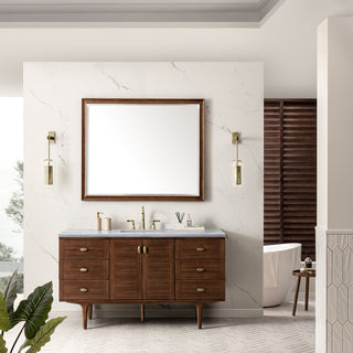 60 Inch Amberly Dual Mount Vanity in Mid-Century Walnut / Arctic Fall Top