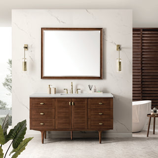 60 Inch Amberly Dual Mount Vanity in Mid-Century Walnut / Lime Delight Top