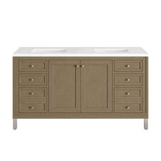 60 Inch Chicago Freestanding Vanity in Walnut Whisper / White Zeus Top