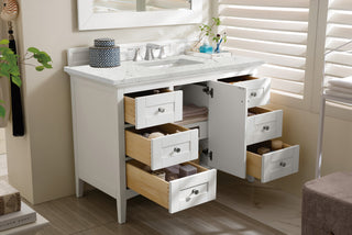 48 Inch Palisades Freestanding Vanity in Bright White / Eternal Jasmine Pearl Top