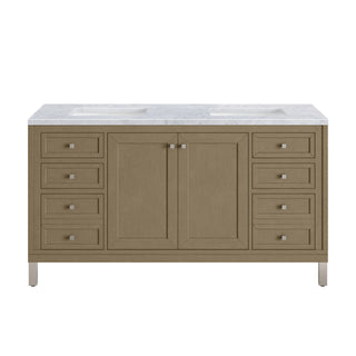 60 Inch Chicago Freestanding Vanity in Walnut Whisper / Carrara White Top