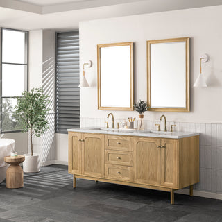 72 Inch Laurent Dual Mount Vanity in Light Natural Oak / Eternal Jasmine Pearl Top