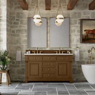 60 Inch Brookfield Freestanding Vanity in Honey Oak / Victorian Silver Top