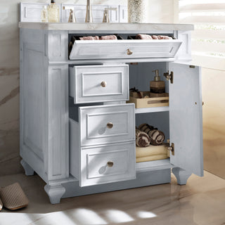 30 Inch Bristol Freestanding Vanity in Bright White / Victorian Silver Top