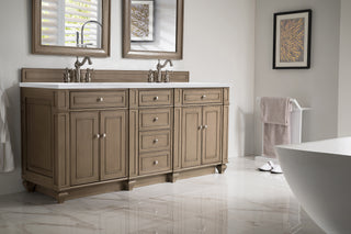 72 Inch Bristol Freestanding Vanity in Whitewashed Walnut / Carrara White Top
