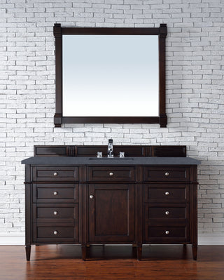 60 Inch Brittany Freestanding Vanity in Burnished Mahogany / Charcoal Soapstone Top