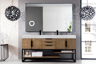 72.375 Inch Columbia Freestanding Vanity in Latte Oak / Glossy White Top