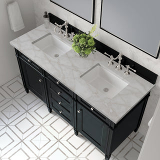 60 Inch Brittany Freestanding Vanity in Black Onyx / Victorian Silver Top