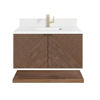 36 Inch Marcello Floating Vanity in Chestnut / White Zeus Top