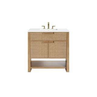 36 Inch Solene Freestanding Vanity in Seaside Oak / White Zeus Top