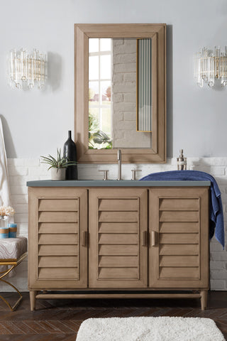 48 Inch Portland Freestanding Vanity in Whitewashed Walnut / Cala Blue Top