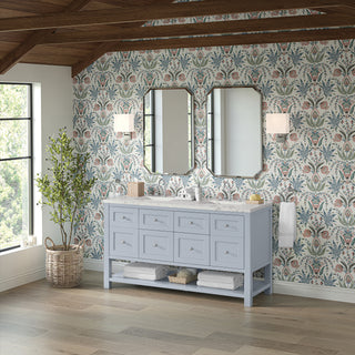 60 Inch Breckenridge Freestanding Vanity in Serenity Blue / Victorian Silver Top