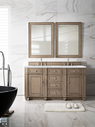 60 Inch Bristol Freestanding Vanity in Whitewashed Walnut / Carrara White Top