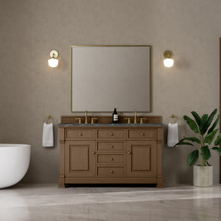 60 Inch Brookfield Freestanding Vanity in Pecan / Parisien Bleu Top