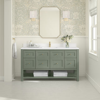60 Inch Breckenridge Freestanding Vanity in Smokey Celadon / White Zeus Top