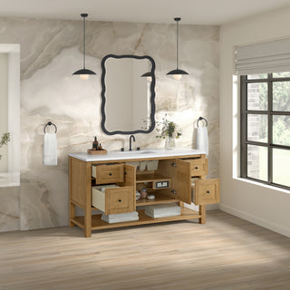 60 Inch Breckenridge Freestanding Vanity in Light Natural Oak / White Zeus Top