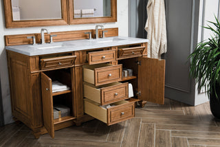 60 Inch Bristol Freestanding Vanity in Saddle Brown / Carrara White Top