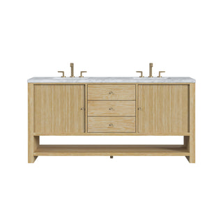 72 Inch Marigot Freestanding Vanity in Sunwashed Oak / Carrara White Top