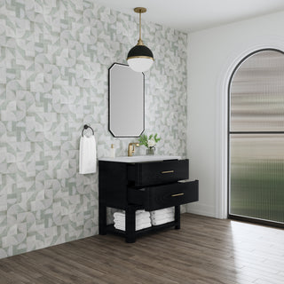 36 Inch Lucian Freestanding Vanity in Carbon Oak / White Zeus Top