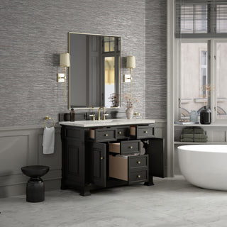 48 Inch Brookfield Freestanding Vanity in Black Onyx / Victorian Silver Top