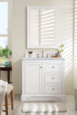 37.25 Inch De Soto Freestanding Vanity in Bright White / Carrara White Top