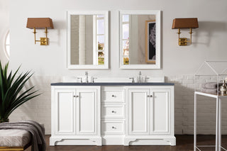 73.25 Inch De Soto Freestanding Vanity in Bright White / Charcoal Soapstone Top