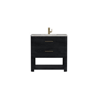 36 Inch Lucian Freestanding Vanity in Carbon Oak / Victorian Silver Top