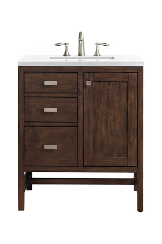 30 Inch Addison Freestanding Vanity in Mid-Century Acacia / White Zeus Top
