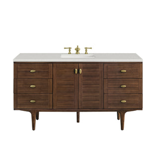 60 Inch Amberly Dual Mount Vanity in Mid-Century Walnut / Lime Delight Top