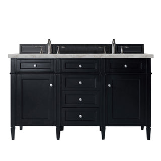 60 Inch Brittany Freestanding Vanity in Black Onyx / Victorian Silver Top