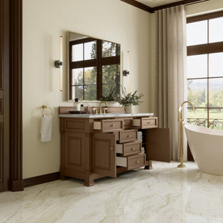 60 Inch Brookfield Freestanding Vanity in Pecan / Carrara White Top