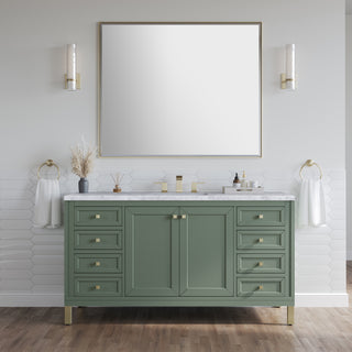 60 Inch Chicago Freestanding Vanity in Smokey Celadon / Carrara White Top