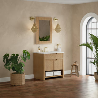 36 Inch Solene Freestanding Vanity in Seaside Oak / Eternal Jasmine Pearl Top