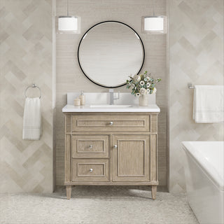 36 Inch Lorelai Freestanding Vanity in Whitewashed Oak / White Zeus Top