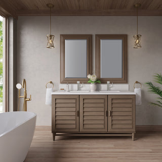 60 Inch Portland Freestanding Vanity in Whitewashed Walnut / White Zeus Top