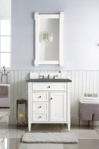 30 Inch Brittany Freestanding Vanity in Bright White / Parisien Bleu Top