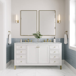 60 Inch Chicago Freestanding Vanity in Glossy White / Ethereal Noctis Top