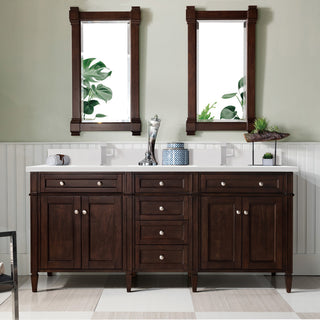 72 Inch Brittany Freestanding Vanity in Burnished Mahogany / White Zeus Top