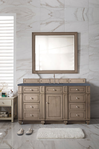 60 Inch Bristol Freestanding Vanity in Whitewashed Walnut / Charcoal Soapstone Top