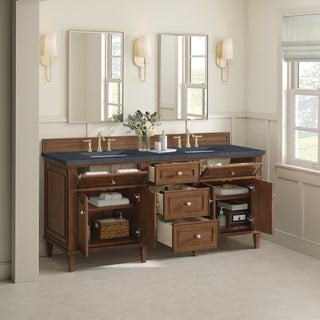 72 Inch Lorelai Freestanding Vanity in Mid-Century Walnut / Charcoal Soapstone Top