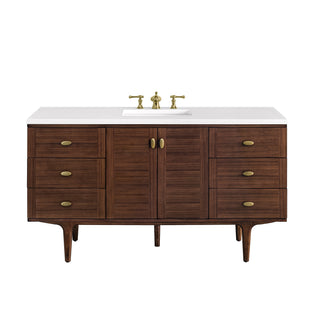 60 Inch Amberly Dual Mount Vanity in Mid-Century Walnut / White Zeus Top