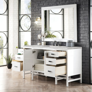 60 Inch Addison Freestanding Vanity in Glossy White / Victorian Silver Top