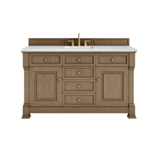 60 Inch Brookfield Freestanding Vanity in Pecan / Arctic Fall Top