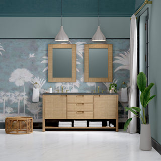 72 Inch Solene Freestanding Vanity in Seaside Oak / Parisien Bleu Top
