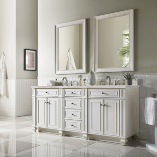 72 Inch Bristol Freestanding Vanity in Bright White / Victorian Silver Top
