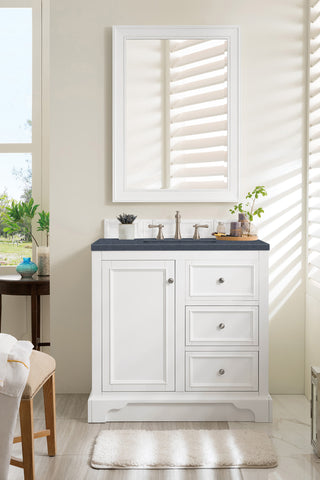 37.25 Inch De Soto Freestanding Vanity in Bright White / Charcoal Soapstone Top